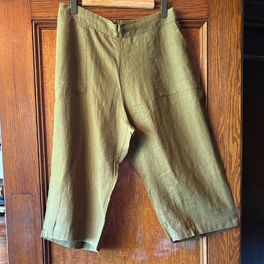 FLAX olive Green Linen wide leg flood Pants
